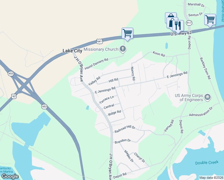 map of restaurants, bars, coffee shops, grocery stores, and more near 118-302 Division Street in Grand Rivers
