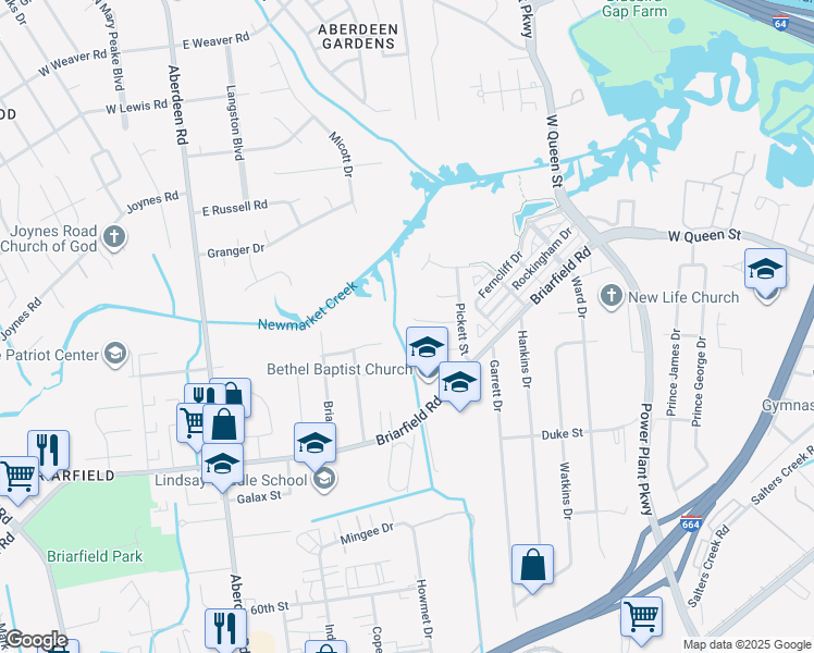 map of restaurants, bars, coffee shops, grocery stores, and more near 4 Pendleton Court in Hampton