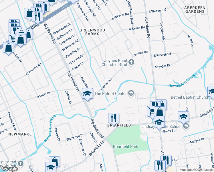 map of restaurants, bars, coffee shops, grocery stores, and more near 9 Sheralyn Place in Hampton