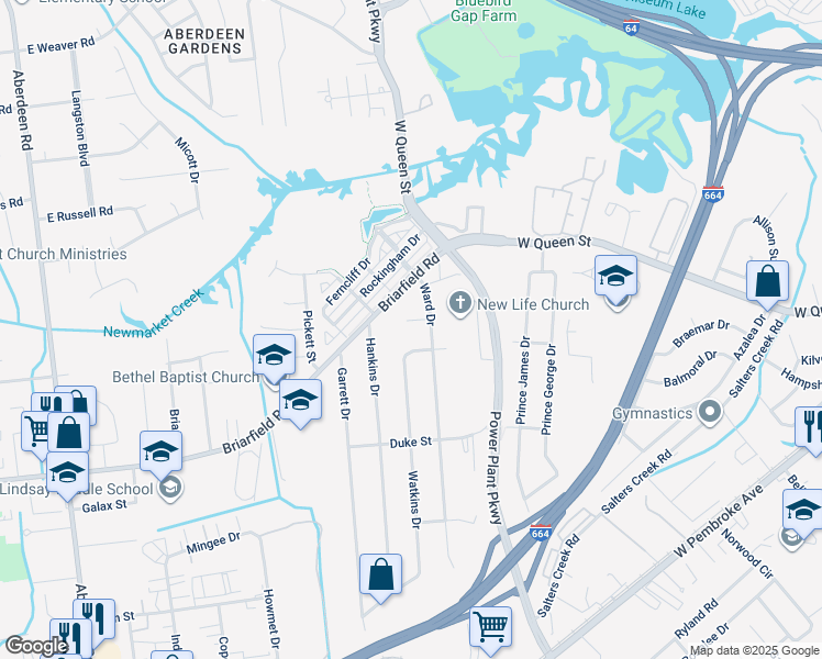 map of restaurants, bars, coffee shops, grocery stores, and more near 1668 Knight Street in Hampton