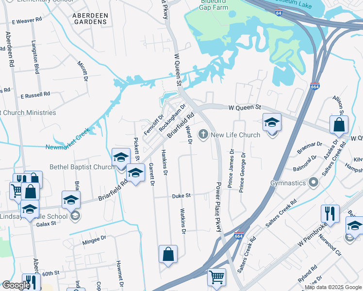 map of restaurants, bars, coffee shops, grocery stores, and more near 1668 Knight Street in Hampton
