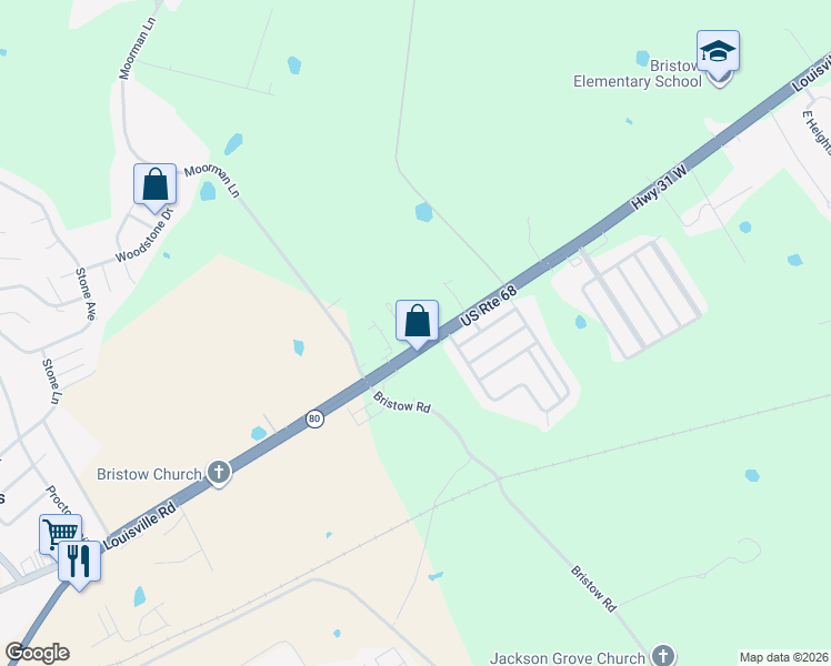 map of restaurants, bars, coffee shops, grocery stores, and more near 5297 Louisville Road in Bowling Green