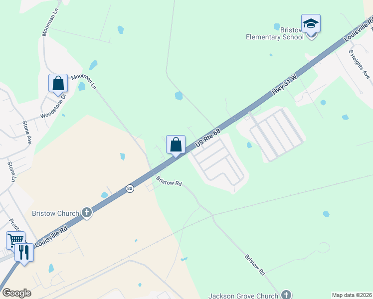map of restaurants, bars, coffee shops, grocery stores, and more near 5329 Louisville Road in Bowling Green