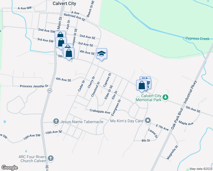 map of restaurants, bars, coffee shops, grocery stores, and more near 702-800 6th Avenue Southeast in Calvert City