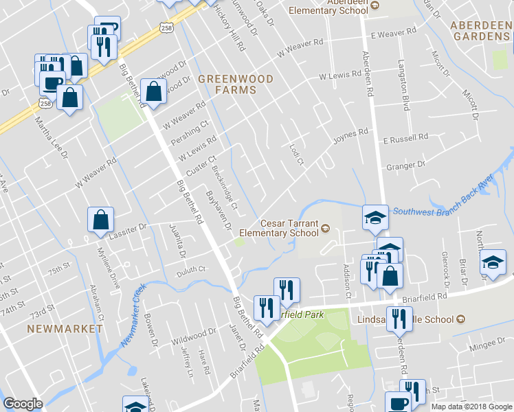 map of restaurants, bars, coffee shops, grocery stores, and more near 241 Eastfield Court in Hampton