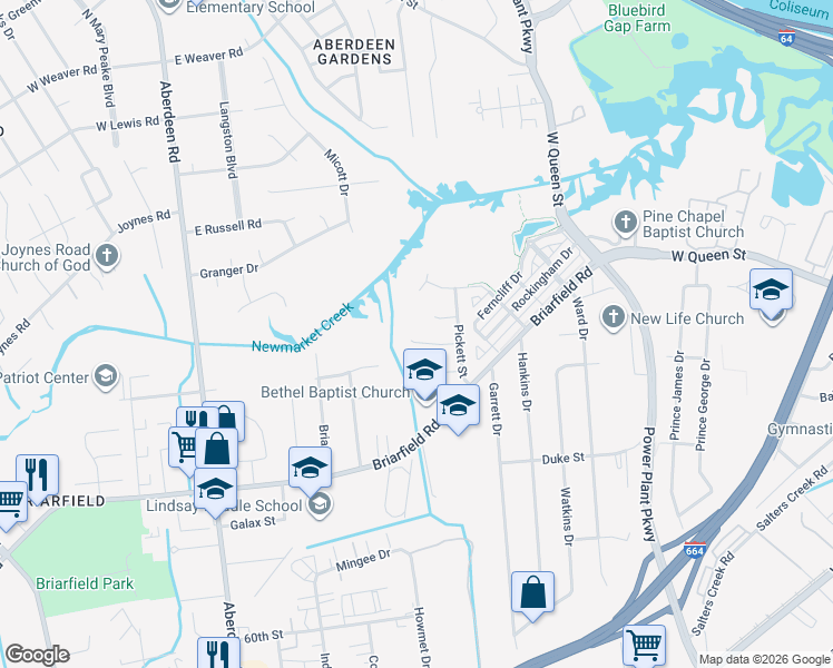 map of restaurants, bars, coffee shops, grocery stores, and more near 4 Pendleton Court in Hampton