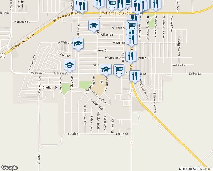 map of restaurants, bars, coffee shops, grocery stores, and more near 1026 South Grant Avenue in Liberal