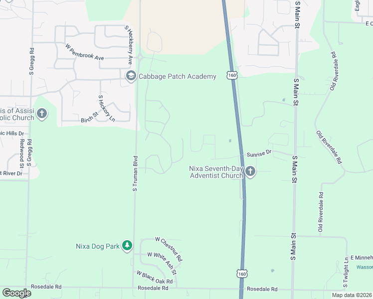 map of restaurants, bars, coffee shops, grocery stores, and more near 600-624 Janny Lane in Nixa