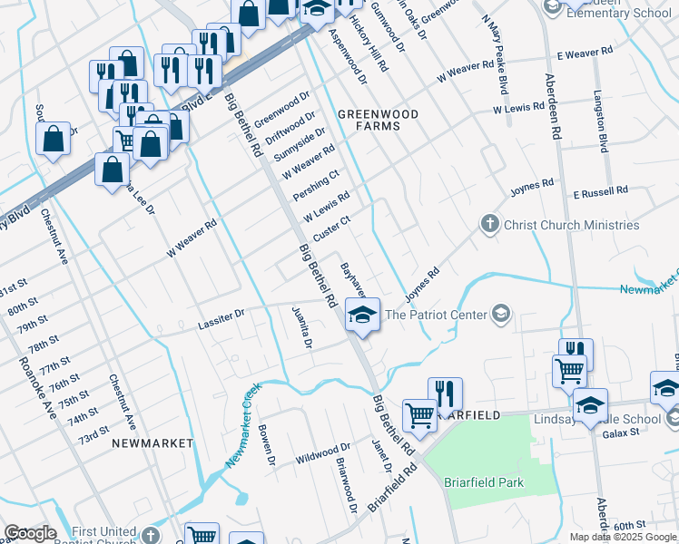 map of restaurants, bars, coffee shops, grocery stores, and more near 123 Bayhaven Drive in Hampton