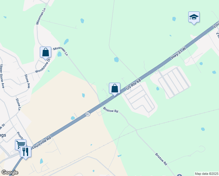 map of restaurants, bars, coffee shops, grocery stores, and more near 6079 Louisville Road in Bowling Green