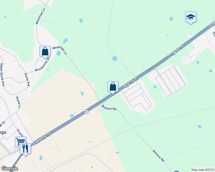 map of restaurants, bars, coffee shops, grocery stores, and more near 6079 Louisville Road in Bowling Green