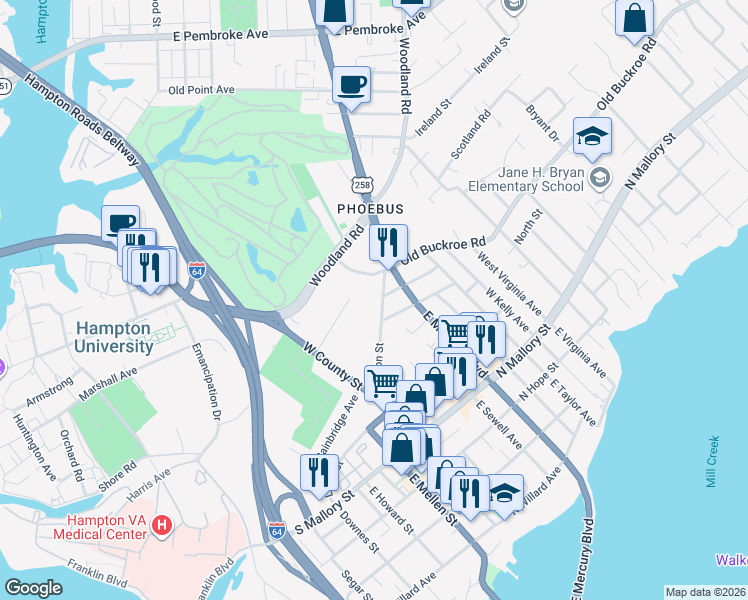 map of restaurants, bars, coffee shops, grocery stores, and more near 83 Fulton Street in Hampton