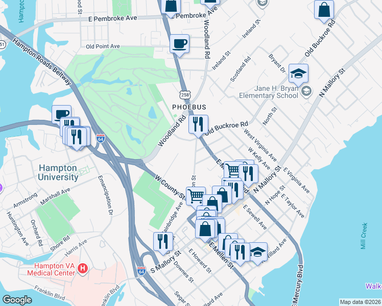 map of restaurants, bars, coffee shops, grocery stores, and more near 83 Fulton Street in Hampton