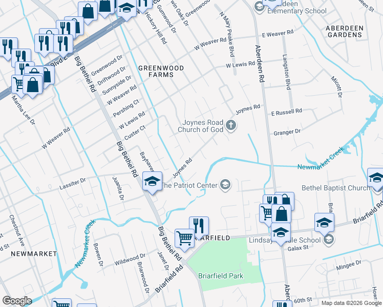 map of restaurants, bars, coffee shops, grocery stores, and more near 230 Woodbury Forrest Drive in Hampton