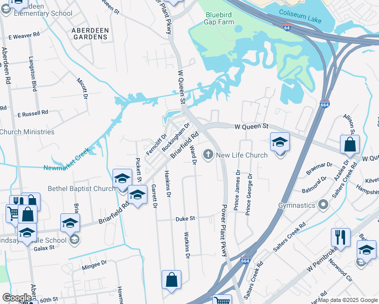map of restaurants, bars, coffee shops, grocery stores, and more near 4 Ward Drive in Hampton