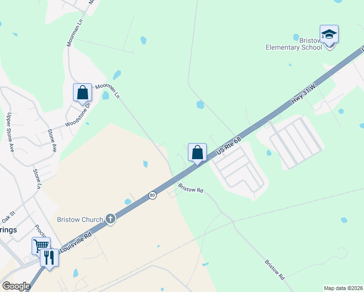 map of restaurants, bars, coffee shops, grocery stores, and more near 5297 Louisville Road in Bowling Green