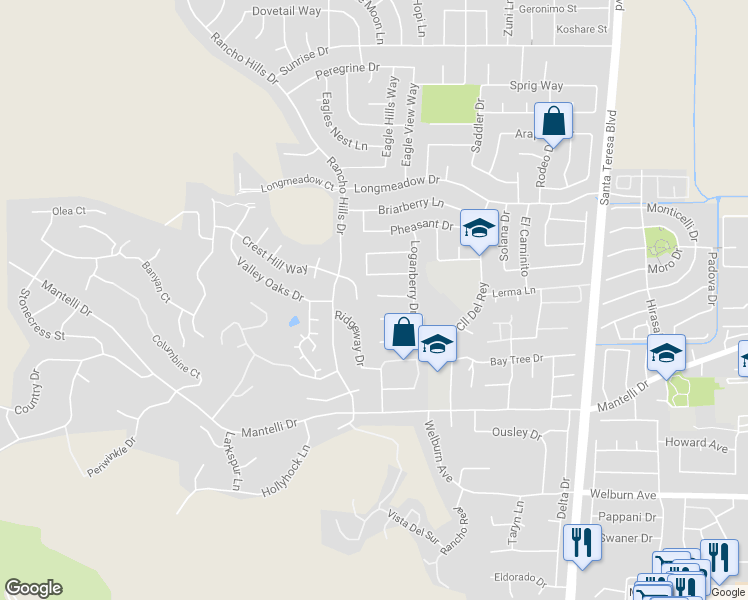 map of restaurants, bars, coffee shops, grocery stores, and more near 1482 Goshawk Court in Gilroy
