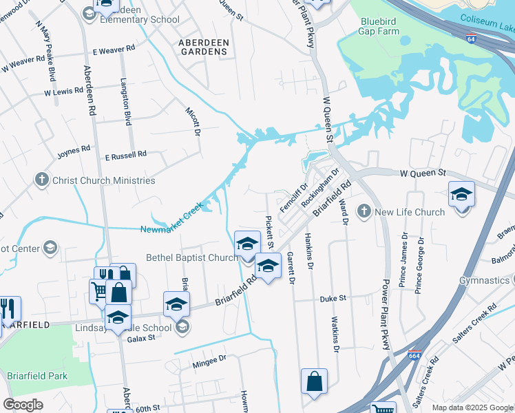 map of restaurants, bars, coffee shops, grocery stores, and more near 4 Longstreet Court in Hampton