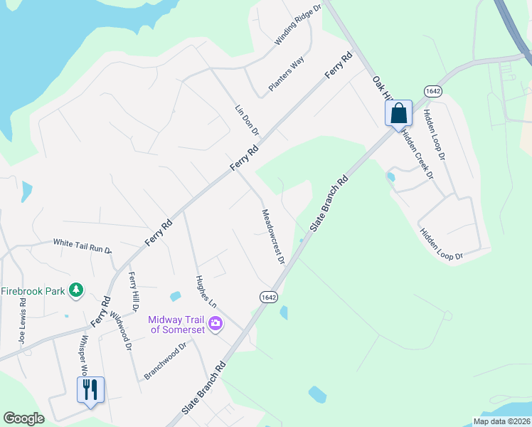 map of restaurants, bars, coffee shops, grocery stores, and more near Meadowcrest Drive in Somerset