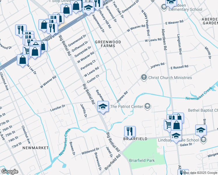 map of restaurants, bars, coffee shops, grocery stores, and more near 3303 Loring Court in Hampton