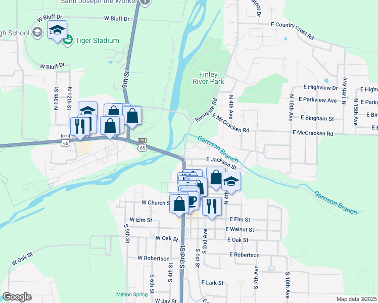 map of restaurants, bars, coffee shops, grocery stores, and more near 602 North 3rd Street in Ozark