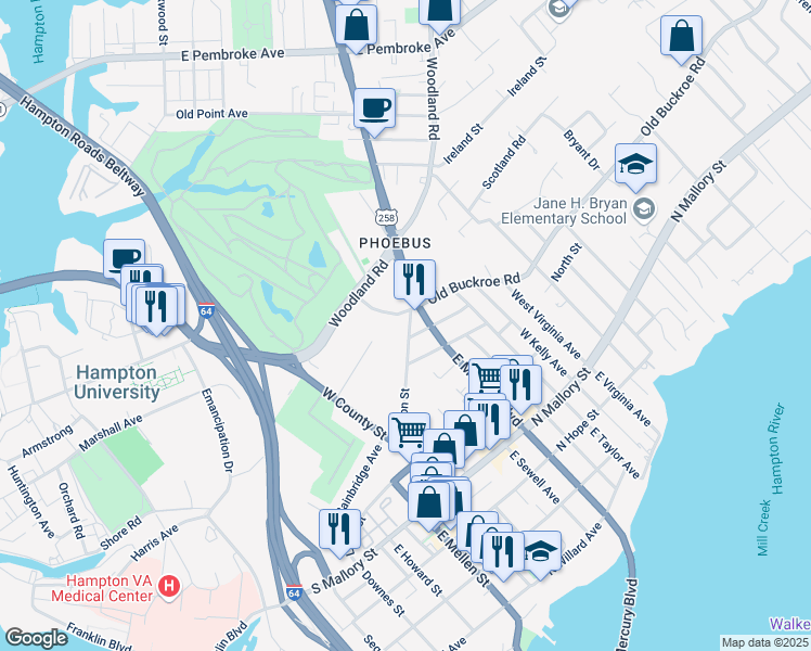 map of restaurants, bars, coffee shops, grocery stores, and more near 83 Fulton Street in Hampton