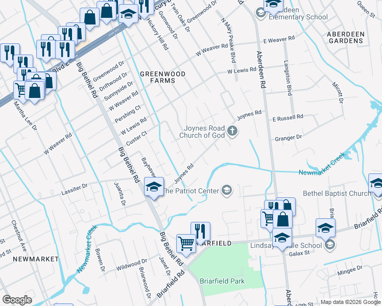 map of restaurants, bars, coffee shops, grocery stores, and more near 230 Woodbury Forrest Drive in Hampton