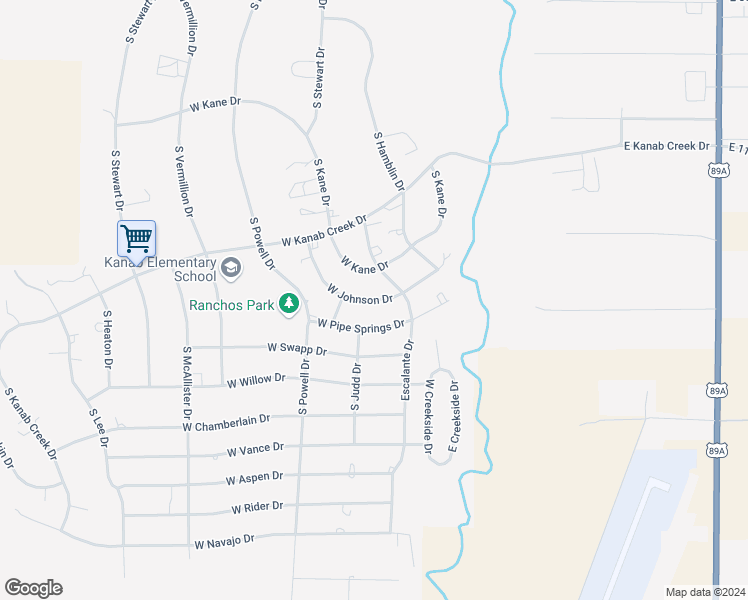 map of restaurants, bars, coffee shops, grocery stores, and more near West Johnson Drive in Kanab