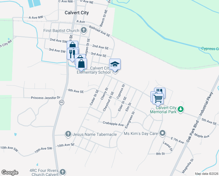 map of restaurants, bars, coffee shops, grocery stores, and more near 500-598 Cherry Street in Calvert City
