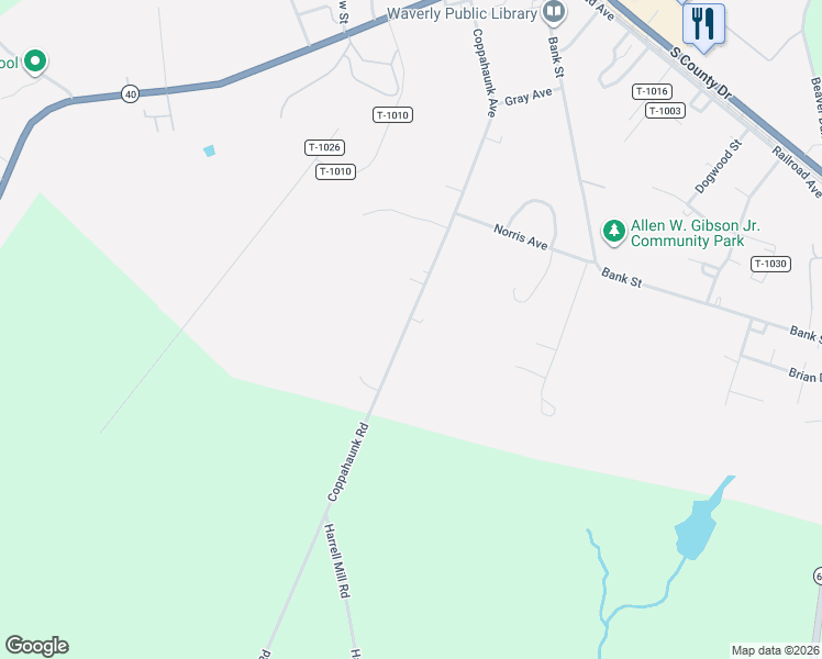 map of restaurants, bars, coffee shops, grocery stores, and more near 405 Coppahaunk Road in Waverly