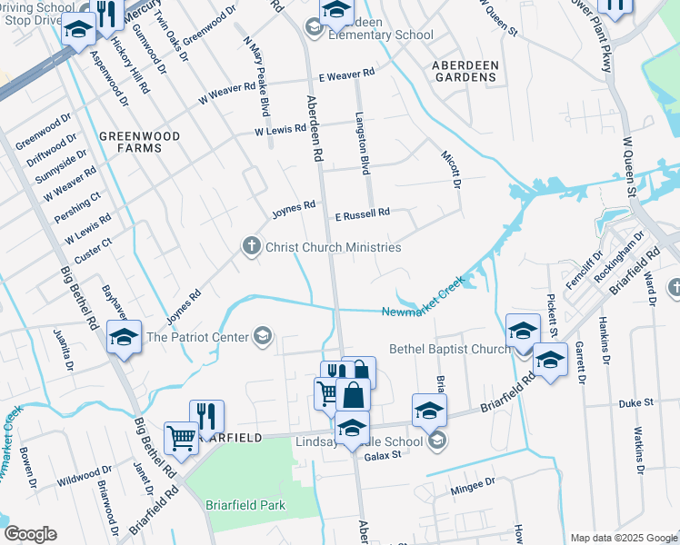 map of restaurants, bars, coffee shops, grocery stores, and more near 1026 Aberdeen Road in Hampton