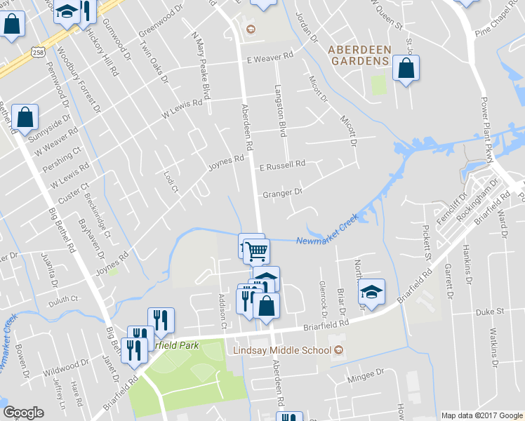 map of restaurants, bars, coffee shops, grocery stores, and more near 1026 Aberdeen Road in Hampton