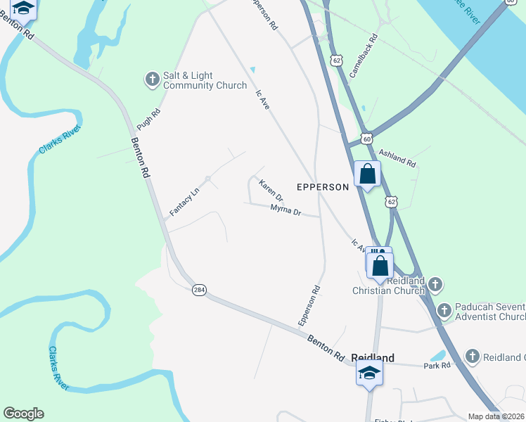 map of restaurants, bars, coffee shops, grocery stores, and more near 205-249 Myrna Dr in Paducah