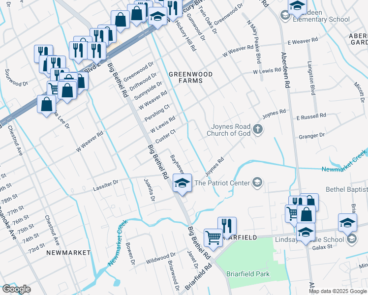 map of restaurants, bars, coffee shops, grocery stores, and more near 3304 Loring Court in Hampton