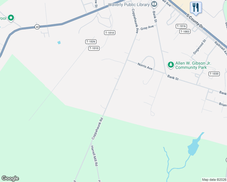 map of restaurants, bars, coffee shops, grocery stores, and more near 405 Coppahaunk Road in Waverly