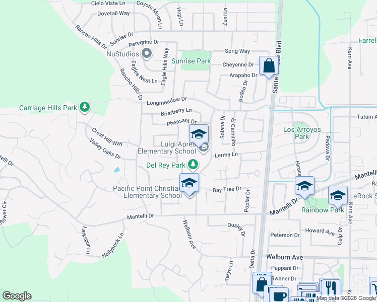 map of restaurants, bars, coffee shops, grocery stores, and more near 9225 Calle Del Rey in Gilroy