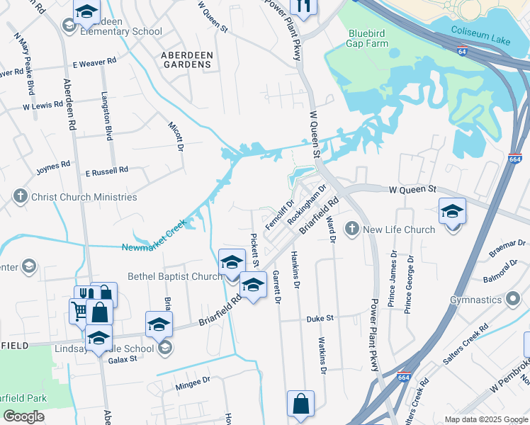 map of restaurants, bars, coffee shops, grocery stores, and more near 32 Evans Street in Hampton
