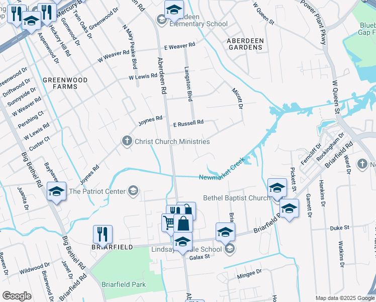 map of restaurants, bars, coffee shops, grocery stores, and more near 1028 Barry Court in Hampton