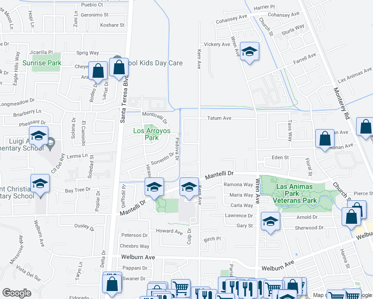 map of restaurants, bars, coffee shops, grocery stores, and more near 752 Saint Clar Avenue in Gilroy