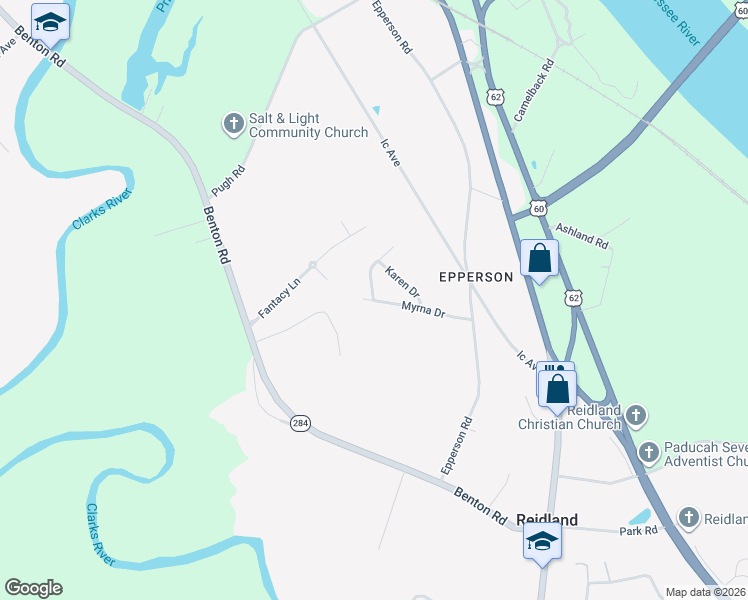 map of restaurants, bars, coffee shops, grocery stores, and more near 249 Myrna Drive in Paducah