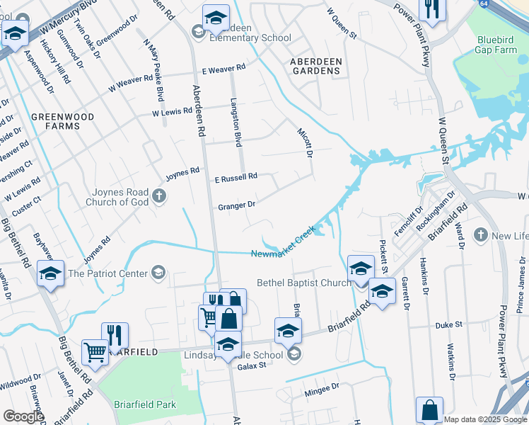 map of restaurants, bars, coffee shops, grocery stores, and more near 27 Jodys Way in Hampton