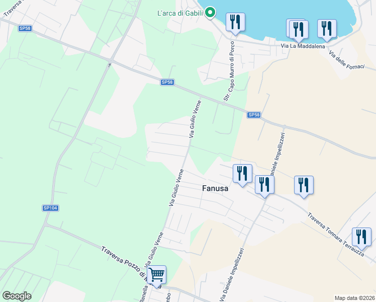 map of restaurants, bars, coffee shops, grocery stores, and more near 6 Via Filosseno in Fanusa