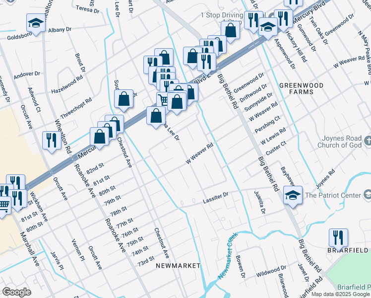 map of restaurants, bars, coffee shops, grocery stores, and more near 238 Martha Lee Drive in Hampton