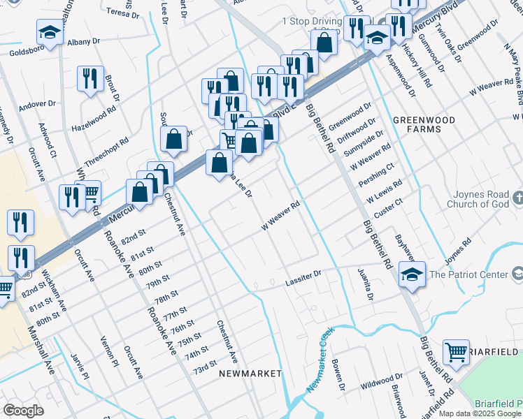 map of restaurants, bars, coffee shops, grocery stores, and more near 238 Martha Lee Drive in Hampton