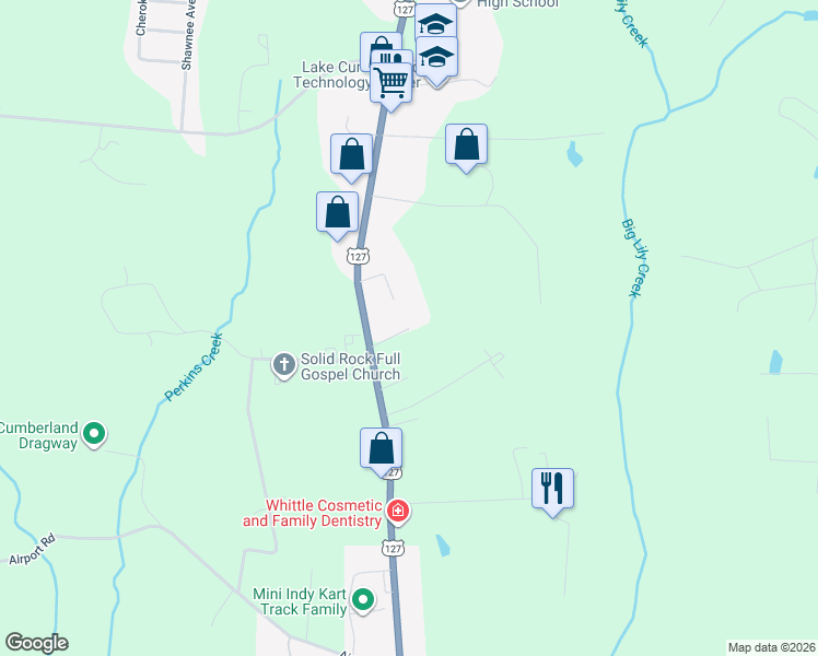 map of restaurants, bars, coffee shops, grocery stores, and more near 98 Sambo Lane in Russell Springs