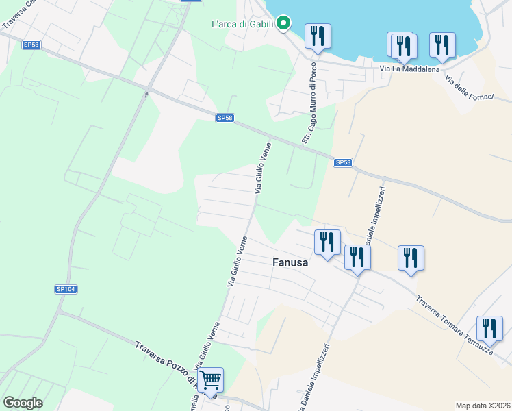 map of restaurants, bars, coffee shops, grocery stores, and more near 6 Via Filosseno in Fanusa
