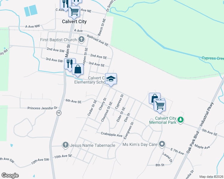 map of restaurants, bars, coffee shops, grocery stores, and more near 500 Cherry Street in Calvert City