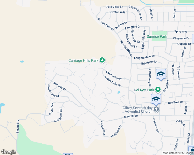 map of restaurants, bars, coffee shops, grocery stores, and more near 9110 Tea Tree Way in Gilroy