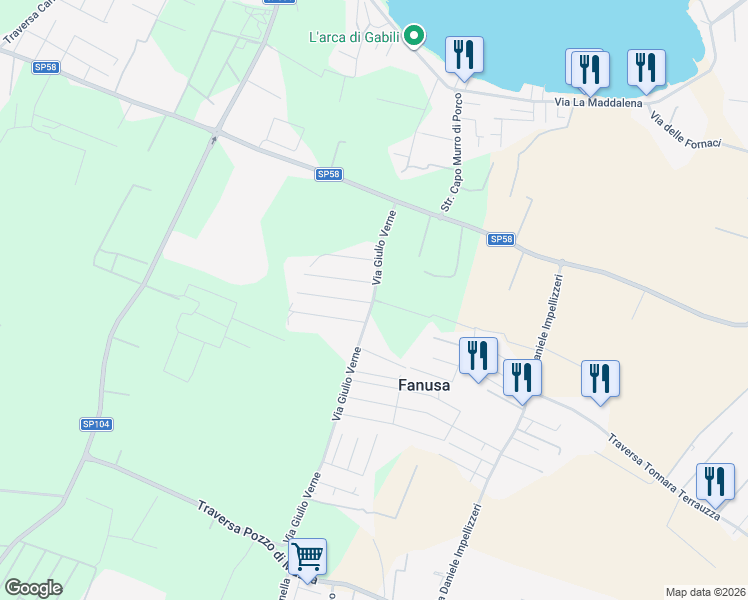 map of restaurants, bars, coffee shops, grocery stores, and more near 6 Via Filosseno in Fanusa