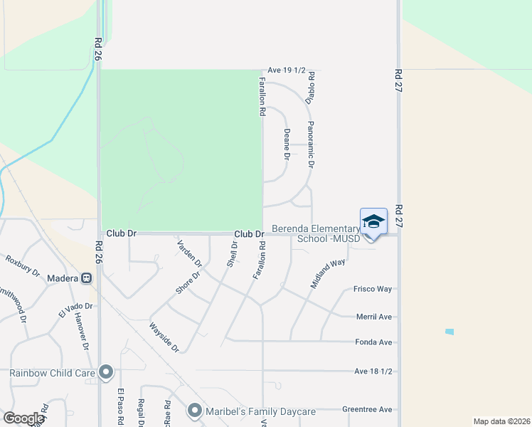 map of restaurants, bars, coffee shops, grocery stores, and more near 19124 Farallon Road in Madera